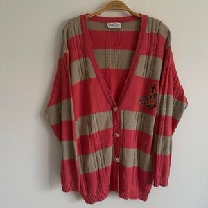 Vintage Baldini Cardigan Sweater Italian Striped Embroidered Anchor Pink Sailor